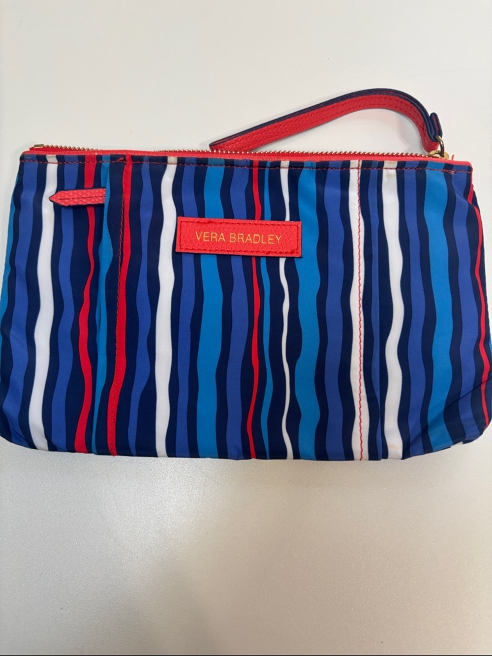 Vera Bradley Preppy Poly Wristlet in Colbalt stripe pattern